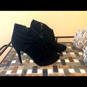 Black Leather Ruched Suede Booties by Guess